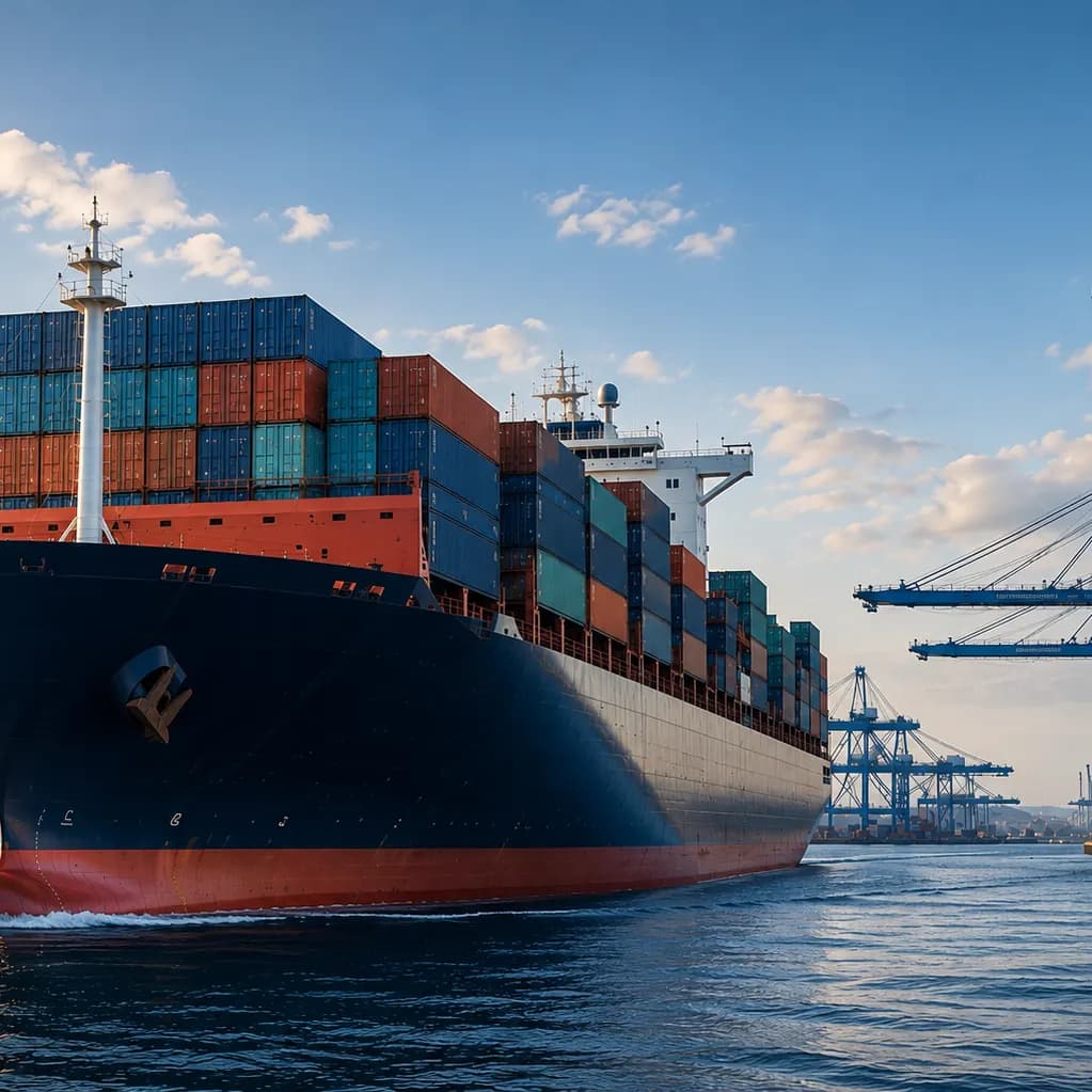 Container ship stacked with containers at sea