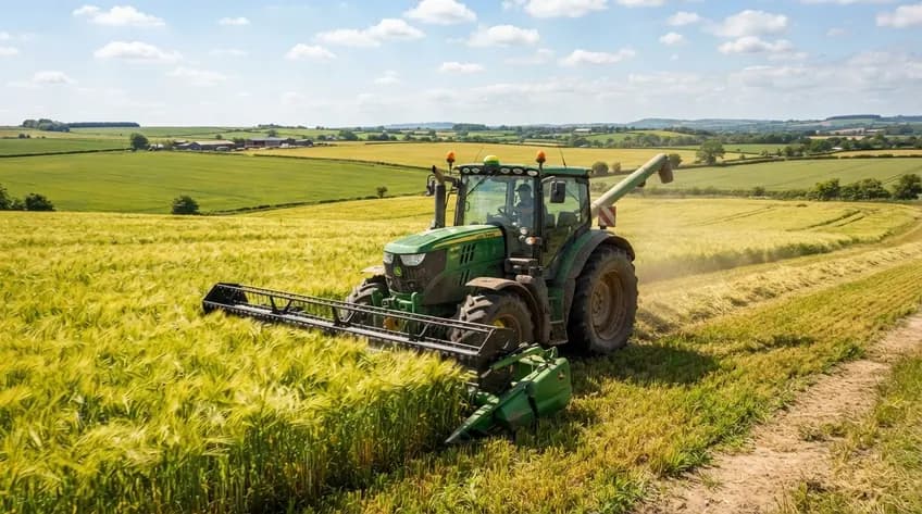 Tractor working a green field