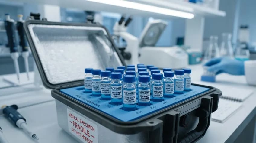 Vials of medicine packed in a temperature-controlled case