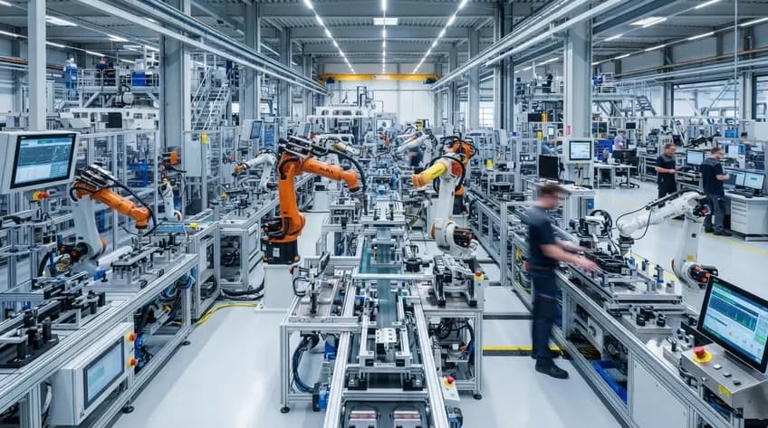 Robotic production line in a modern factory